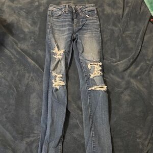 American Eagle Outfitters Ripped Skinny Jeans in Dark Wash